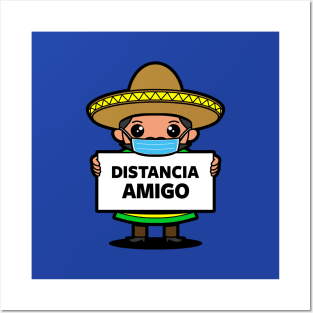 Funny Kawaii Social Distancing Mexican Cartoon Posters and Art